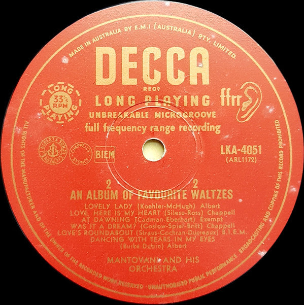 Mantovani And His Orchestra : An Album Of Favourite Waltzes (LP, Album, Mono)