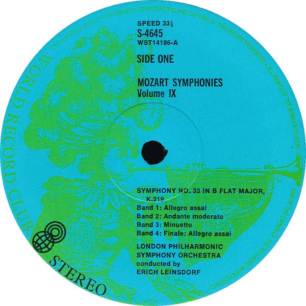 Mozart* / The London Philharmonic Orchestra* Conducted By Erich Leinsdorf : Symphonies Vol. 9 Nos. 33 & 34 (LP, Album, Club, RE)