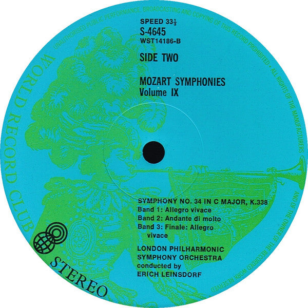 Mozart* / The London Philharmonic Orchestra* Conducted By Erich Leinsdorf : Symphonies Vol. 9 Nos. 33 & 34 (LP, Album, Club, RE)