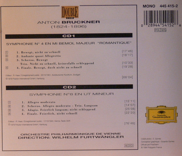 Anton Bruckner – Wiener Philharmoniker ,  Wilhelm Furtwängler : Symphonies Nos 4 & 8 (2xCD, Comp, Mono)
