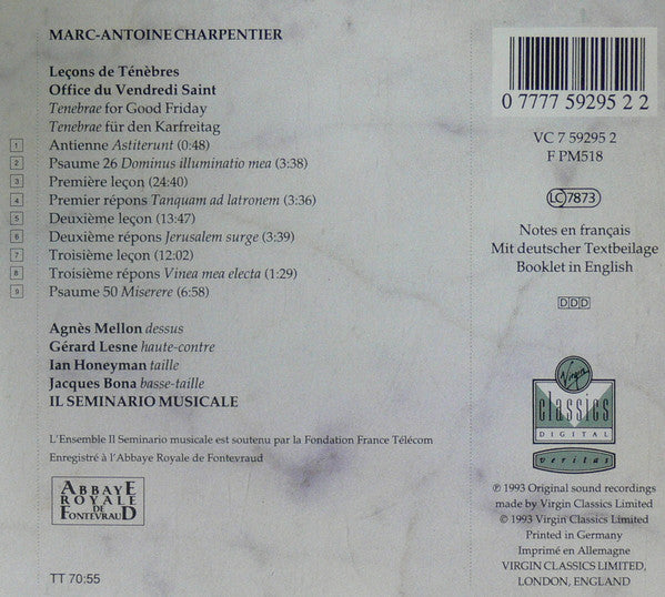 Charpentier* - Il Seminario Musicale, Agnès Mellon, Gérard Lesne, Ian Honeyman, Jacques Bona : Leçons De Ténèbres . Office Du Vendredi Saint (CD, Album)