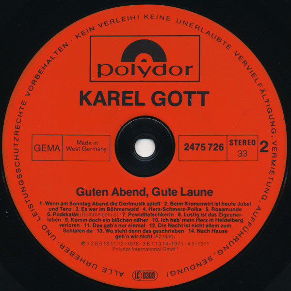 Karel Gott : Guten Abend, Gute Laune (28 Stimmungs-Spezialitäten Mit Der Goldenen Stimme Aus Prag) (LP)