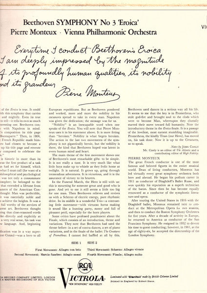Beethoven*, Vienna Philharmonic Orchestra*, Pierre Monteux : Symphony No. 3 In E-Flat, Op. 55 ("Eroica") (LP, Mono)