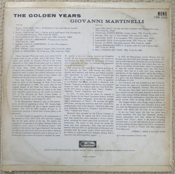 Giovanni Martinelli : Golden Years (LP, Mono)
