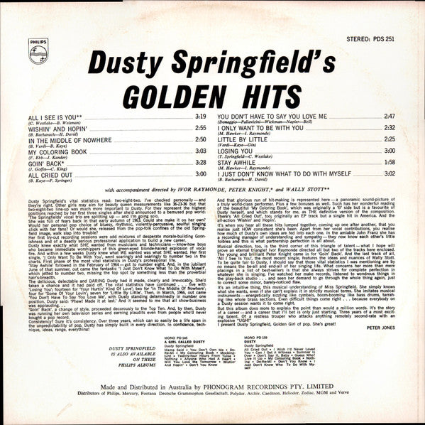 Dusty Springfield : Dusty Springfield's Golden Hits (LP, Comp, RE)