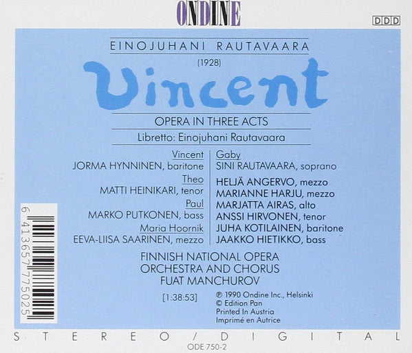 Einojuhani Rautavaara, Jorma Hynninen, Suomen Kansallisoopperan Kuoro and Suomen Kansallisoopperan Orkesteri, Фуат Мансуров : Vincent (2xCD)