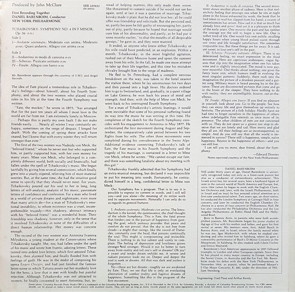 Pyotr Ilyich Tchaikovsky, Daniel Barenboim, New York Philharmonic : Symphony No. 4 In F Minor, Op. 36 (LP, Album)