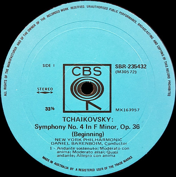 Pyotr Ilyich Tchaikovsky, Daniel Barenboim, New York Philharmonic : Symphony No. 4 In F Minor, Op. 36 (LP, Album)