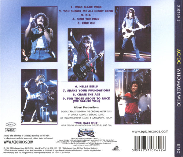 AC/DC : Who Made Who (CD, Album, Comp, Enh, RE, RM, Dig)