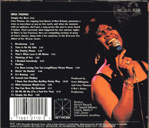 Irma Thomas : Live! (Simply The Best) (CD, Album)