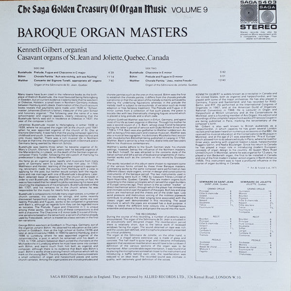 Kenneth Gilbert : Baroque Organ Masters (LP, RE)