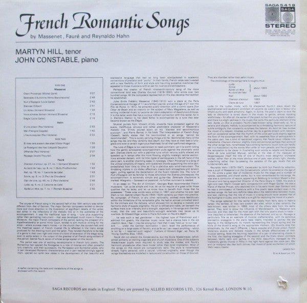 Martyn Hill, John Constable : French Romantic Songs (LP, Album)