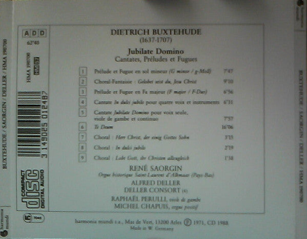 Dietrich Buxtehude* - Alfred Deller, René Saorgin : Cantates, Préludes & Fugues (CD, Album, RE)