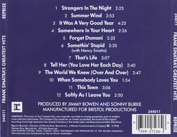 Frank Sinatra : Frank Sinatra's Greatest Hits! (CD, Comp, RE)