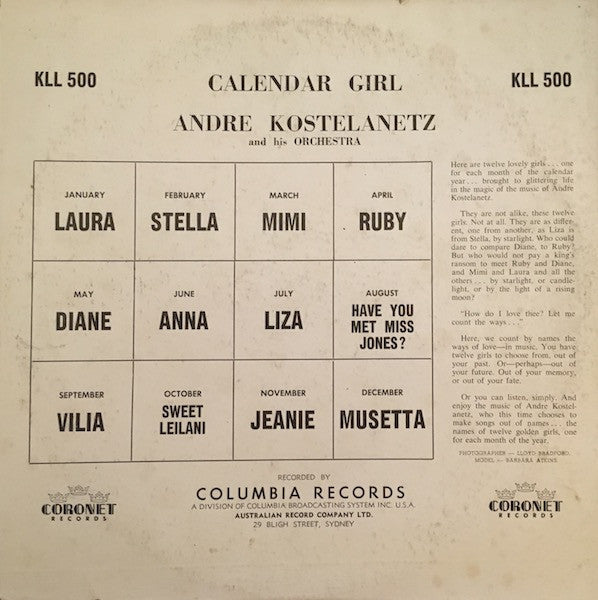 André Kostelanetz And His Orchestra : Calendar Girl (LP)