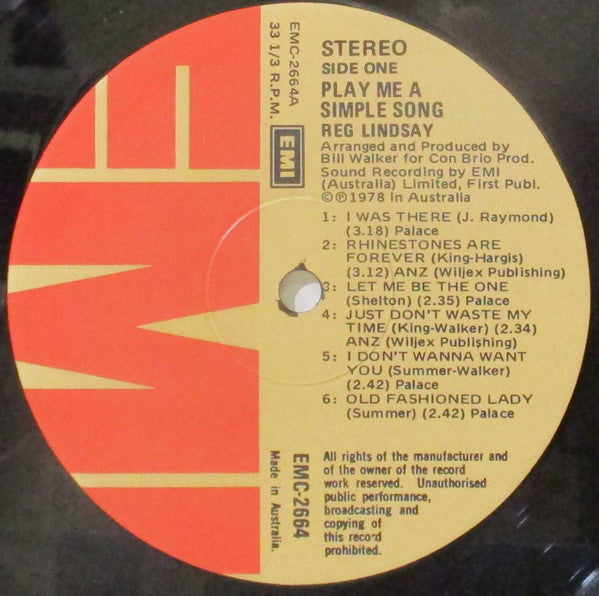 Reg Lindsay : Play Me A Simple Song (LP, Album)