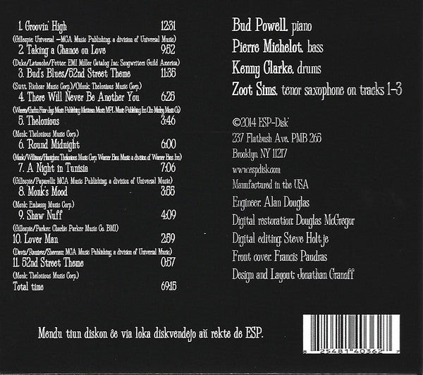 Bud Powell : Live At The Blue Note Café, Paris 1961 (CD, Album, RE, RM)