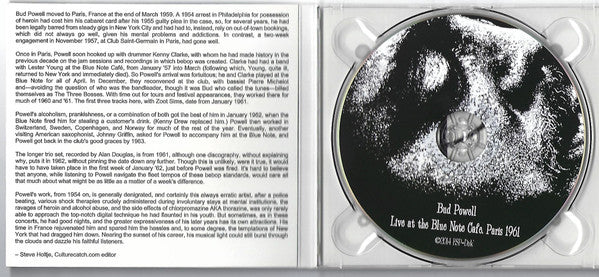 Bud Powell : Live At The Blue Note Café, Paris 1961 (CD, Album, RE, RM)