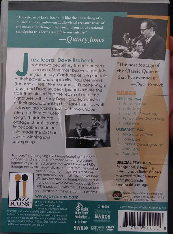 The Dave Brubeck Quartet : Live In '64 & '66 (DVD-V, Mono)