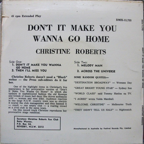Christine Roberts (2) : Don't It Make You Wanna Go Home (7", EP)