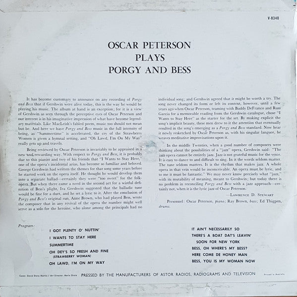 Oscar Peterson : Plays Porgy And Bess (LP, Album, Mono)