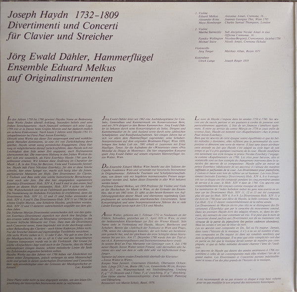 Joseph Haydn, Jörg Ewald Dähler, Ensemble Eduard Melkus : Divertimenti Und Concertini Fur Clavier Und Streicher (LP)