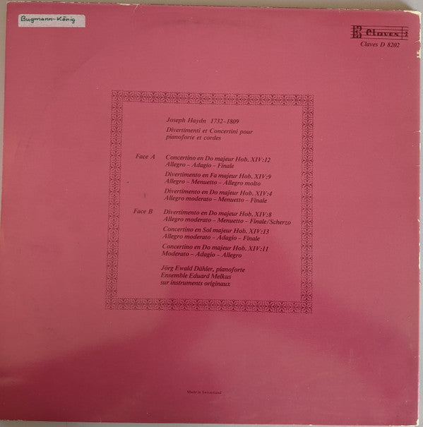 Joseph Haydn, Jörg Ewald Dähler, Ensemble Eduard Melkus : Divertimenti Und Concertini Fur Clavier Und Streicher (LP)