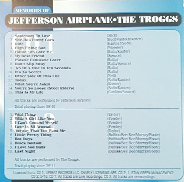 Jefferson Airplane / The Troggs : Memories Of Jefferson Airplane / The Troggs (2xCD, Comp)