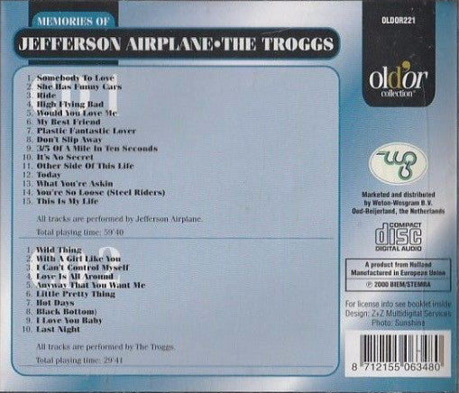 Jefferson Airplane / The Troggs : Memories Of Jefferson Airplane / The Troggs (2xCD, Comp)
