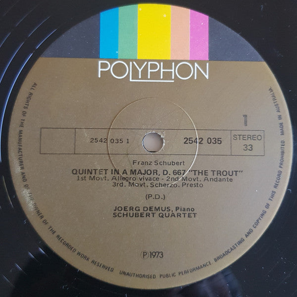 Schubert* - Wolfgang Amadeus Mozart, Jörg Demus • Schubert Quartet* : Trout Quintet, Divertimento In B Flat Major (LP, Album)