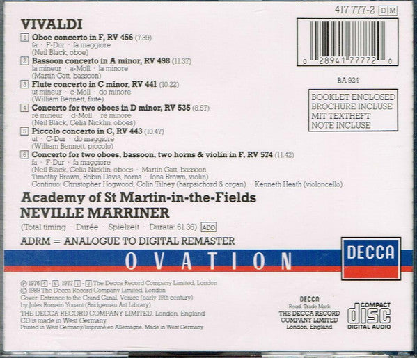 Vivaldi*, The Academy Of St. Martin-in-the-Fields, Neville Marriner* : Wind Concertos (CD, Comp, RM)