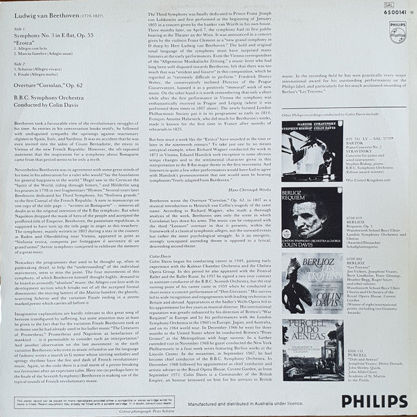 Beethoven* - BBC Symphony Orchestra, Colin Davis* : Symphony No.3 "Eroica" / Overture "Coriolan" (LP)