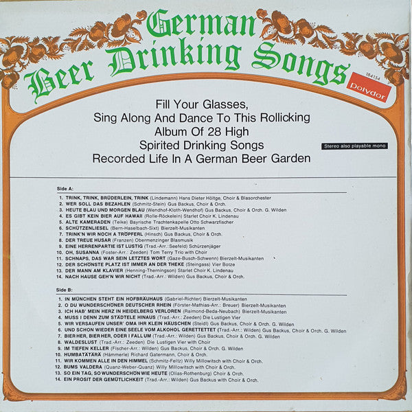 Unknown Artist : German Beer Drinking Songs (LP, Comp)