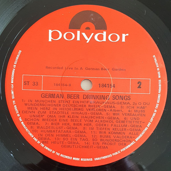 Unknown Artist : German Beer Drinking Songs (LP, Comp)