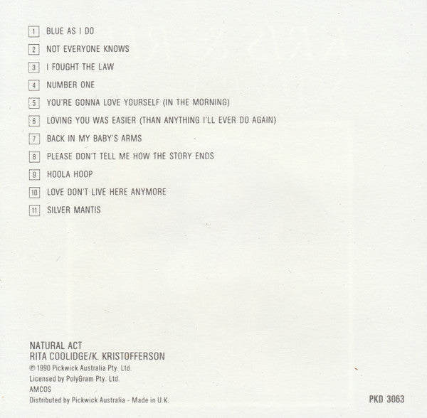 Kris Kristofferson And Rita Coolidge* : Natural Act (CD, Album)