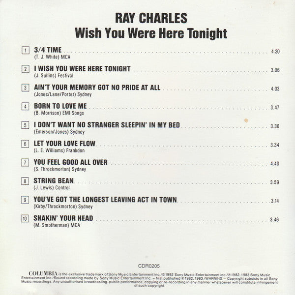 Ray Charles : Wish You Were Here Tonight (CD, Album)