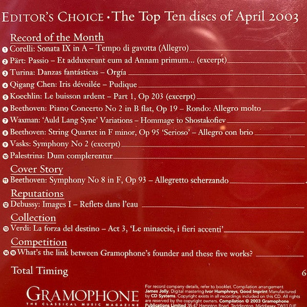 Various : Gramophone Editor's Choice - April 2003 (CD, Promo, Smplr)