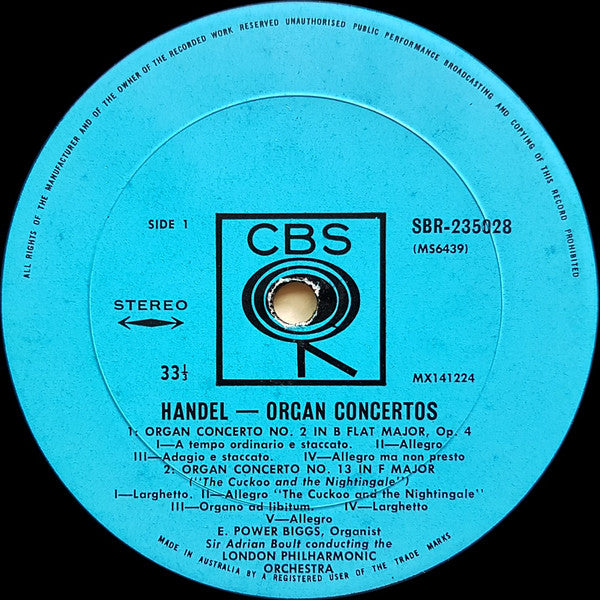 Georg Friedrich Händel, E. Power Biggs, Sir Adrian Boult, London Philharmonic Orchestra : The Cuckoo And The Nightingale (Four Favorite Handel Organ Concertos) (LP)