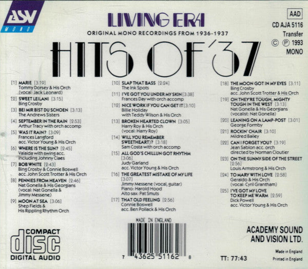 Various : Hits Of '37 (CD, Comp, Mono)