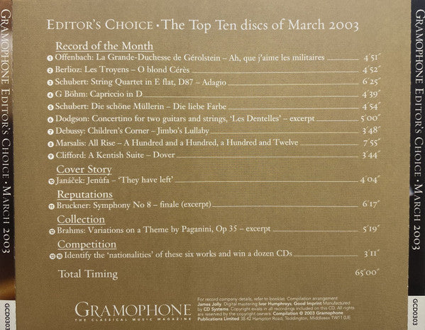 Various : Gramophone Editor's Choice - March 2003 (CD, Promo, Smplr)
