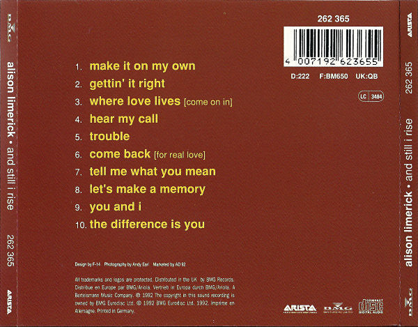 Alison Limerick : And Still I Rise (CD, Album, M/Print)