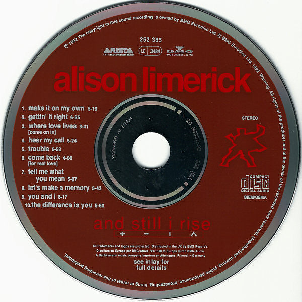 Alison Limerick : And Still I Rise (CD, Album, M/Print)
