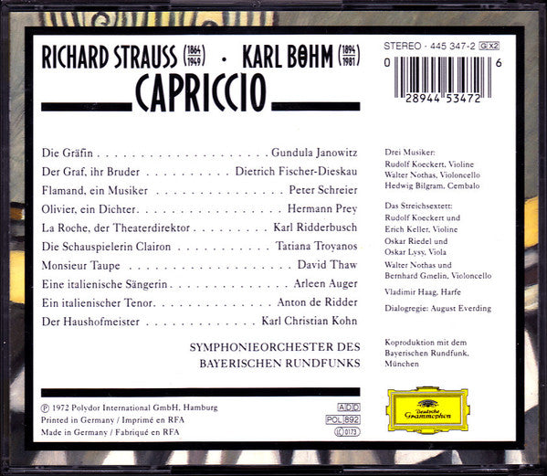 Richard Strauss - Gundula Janowitz · Tatiana Troyanos · Peter Schreier · Dietrich Fischer-Dieskau · Karl Ridderbusch · Hermann Prey · Symphonieorchester Des Bayerischen Rundfunks* · Karl Böhm : Capriccio (2xCD, Album, RE)