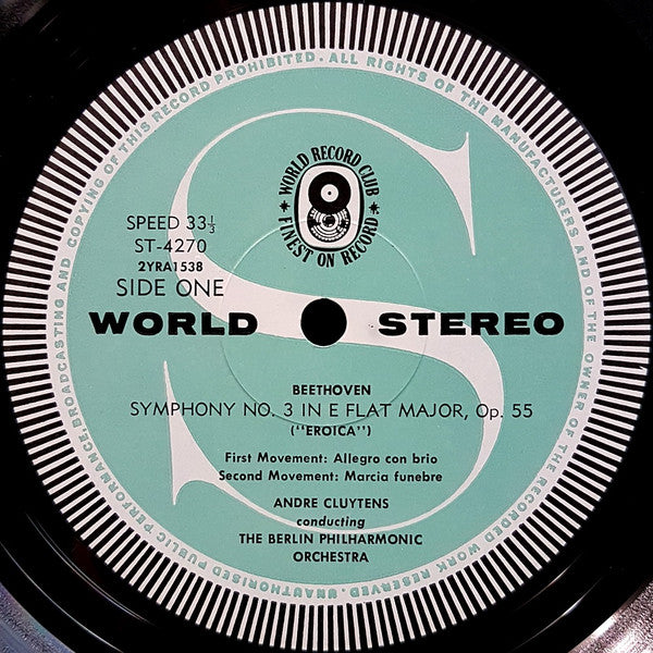 Ludwig van Beethoven, André Cluytens And Berliner Philharmoniker : Symphony No. 3 In E Flat Major ("Eroica") (LP, Album, Club, RE)