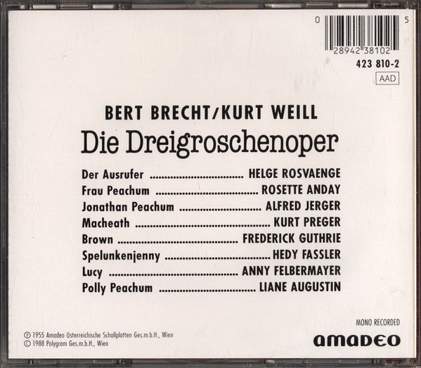 Brecht* / Weill* : Die Dreigroschenoper (CD, Mono)