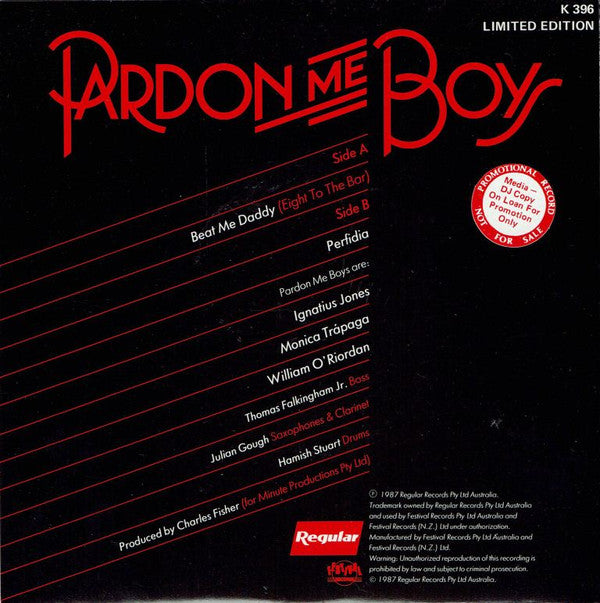 Pardon Me Boys : Beat Me Daddy (Eight To The Bar) (7", Single, Ltd)