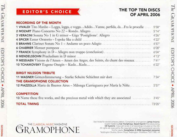Various : This Month's Top Ten Classical CDs - April 2006 (CD, Promo, Smplr)