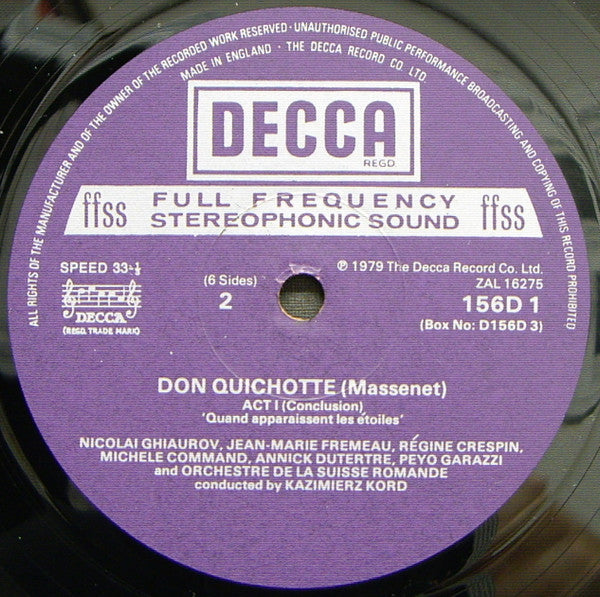 Massenet*, Nicolai Ghiaurov, Gabriel Bacquier, Régine Crespin, L'Orchestre De La Suisse Romande, Kazimierz Kord : Don Quichotte (3xLP + Box)