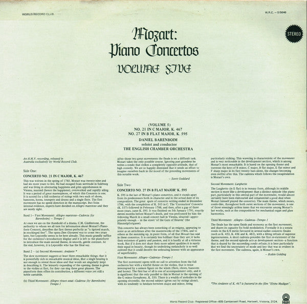 Mozart* : Piano Concertos Volume Five (LP, Album, Club, RE)
