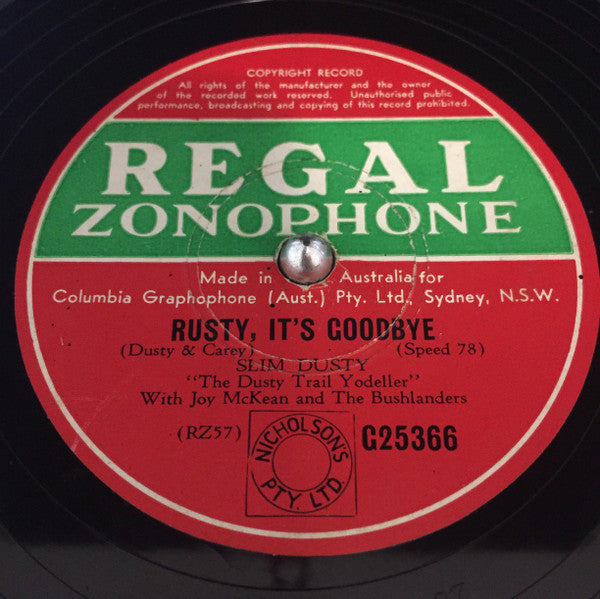 Slim Dusty And His Bushlanders : Losin' My Blues Tonight (Shellac, 10")